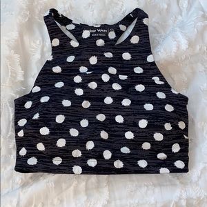 OUTDOOR VOICES POLKA DOT TECH SWEAT CROP TOP